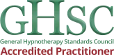 Logo of the General Hypnotherapy Standards Council (GHSC), emphasizing Anna Hamada's professional accreditation in hypnotherapy.